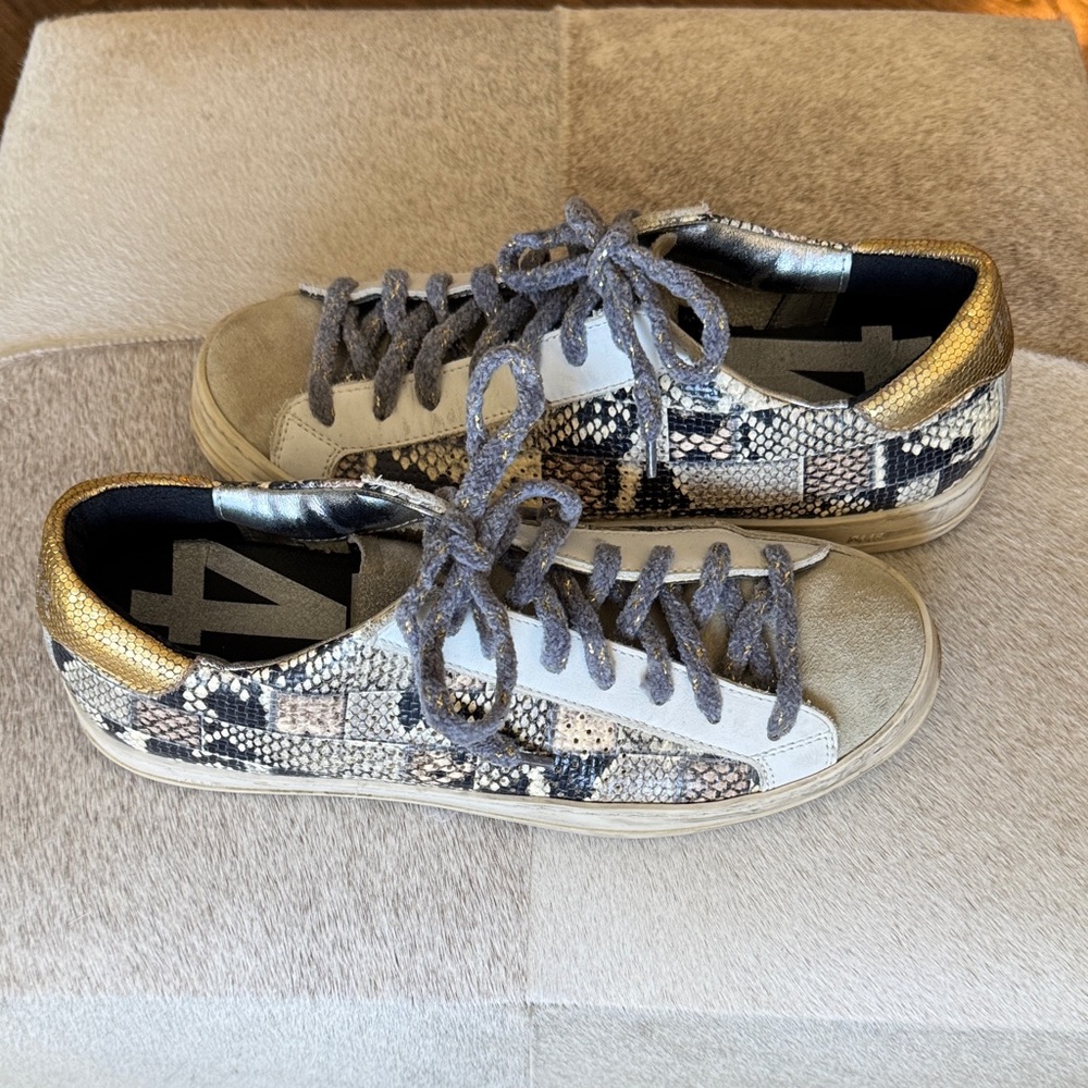 P448 Women's Sneakers in Gold and Gray Snakeskin